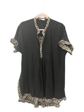 Umgee Black Tunic with Cream Leopard-Style Trim